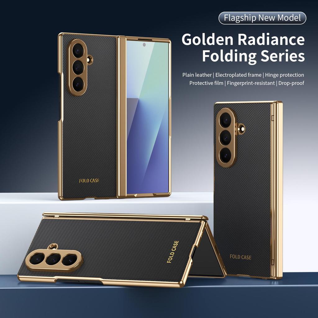 Samsung Z Fold7 Case: Foldable Electroplated Diamond Pattern, Plain Leather, Full Coverage for Fold6/5, Cross-border Compatibility.