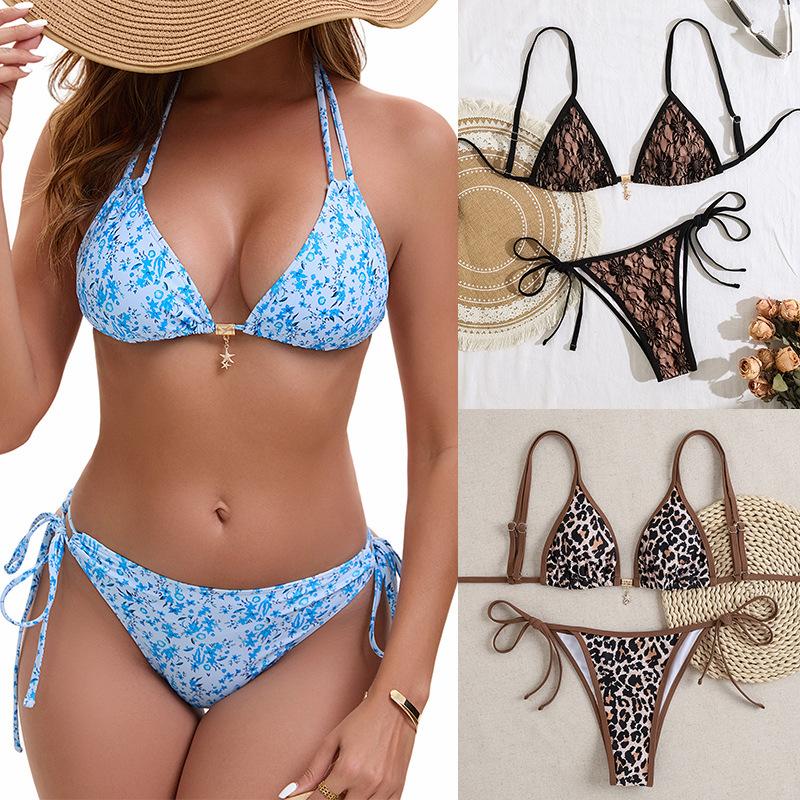 Lace Starfish Pendant Triangle Cup Sexy Two Piece Bikini Set Elegant