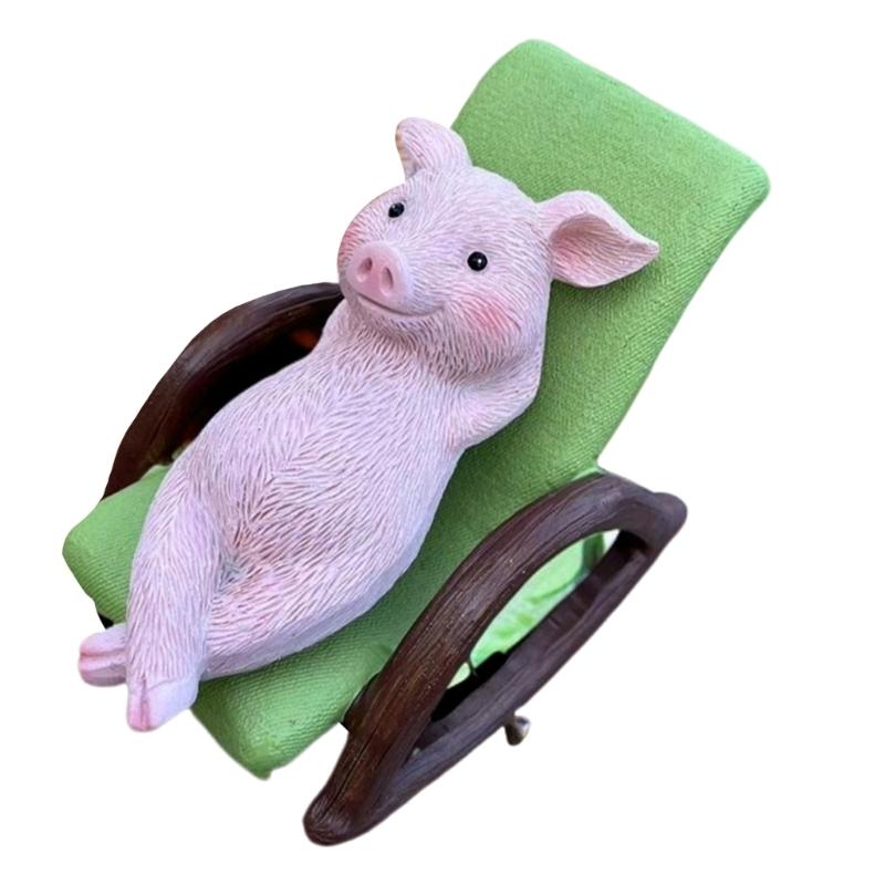 

Кролик свинья из смолы отдыхает на кресле-качалке миниатюрная фигурка украшение для дома акцент садовый ландшафт украшение подарок