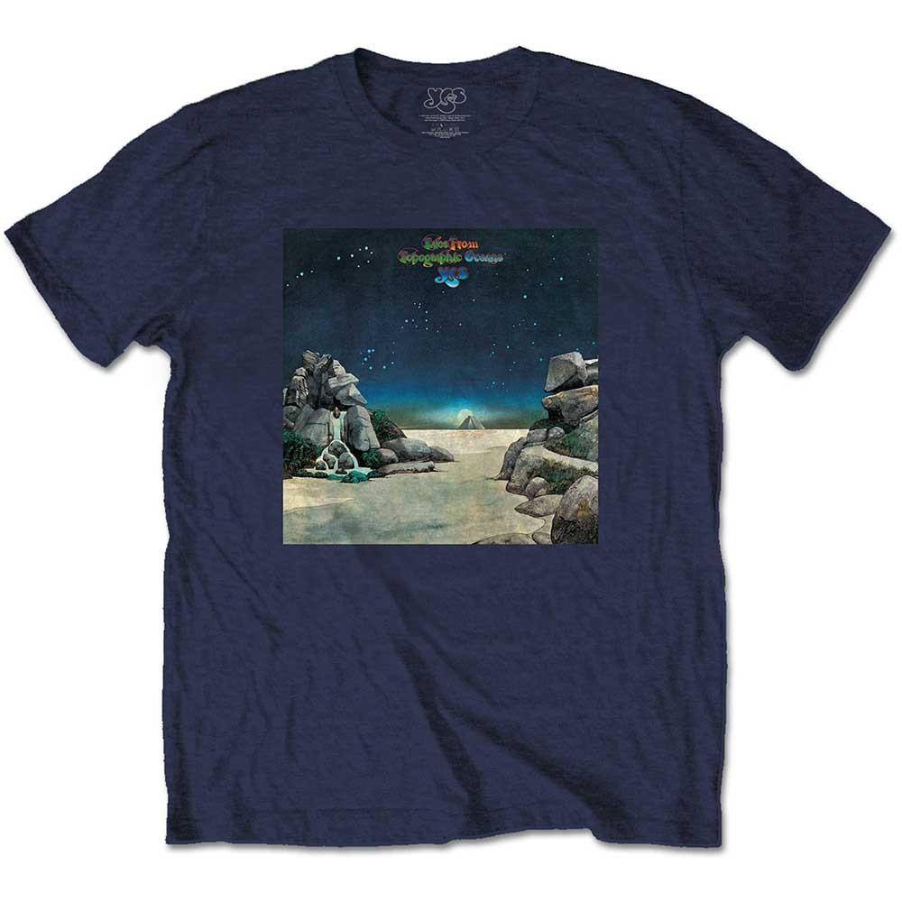 Yes T Shirt Topographic Oceans Band Logo new Official Mens Navy Blue S