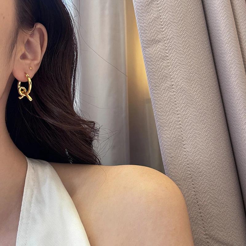 PONYKISS  Sterling Silver Minimalist Knot Geometric Hoop Earrings for Women Trendy Fine  Light Luxury Accessories