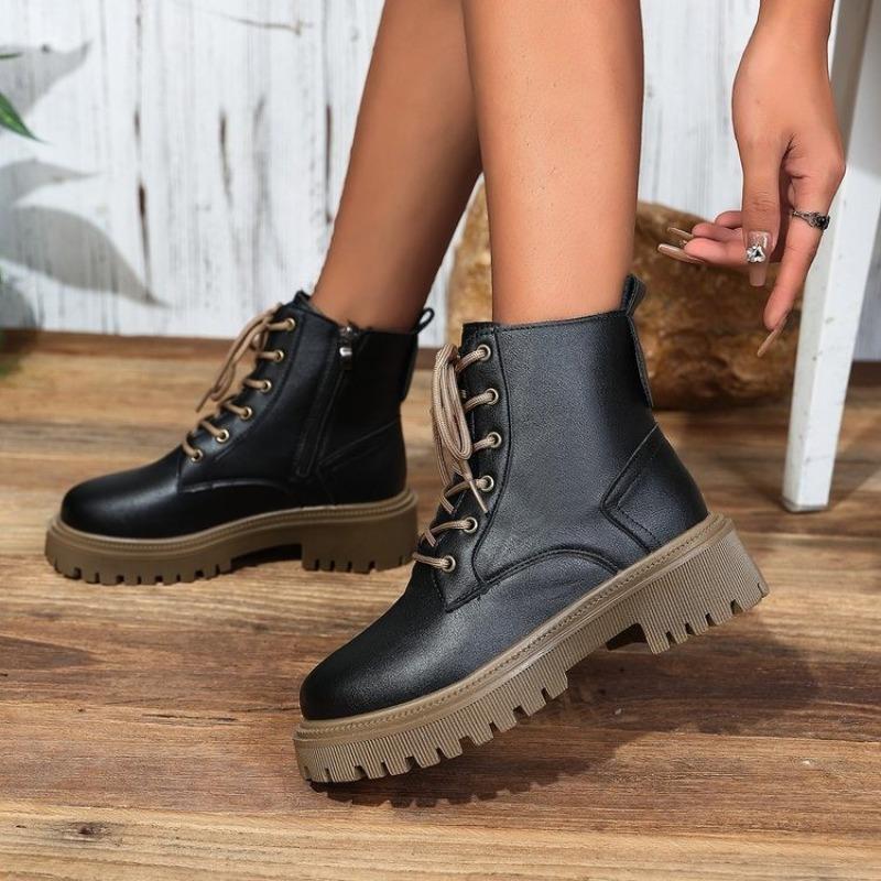 Bavlněné boty nadměrné velikosti Zimní Nové Kulatá špička Šněrování vpředu Platforma Boční zip Protiskluzové Odolné proti opotřebení Kotníkové boty