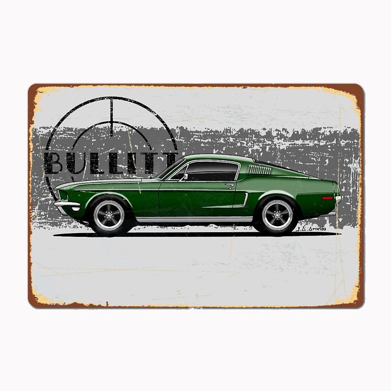 The Bullitt Iconic Muscle Car From The Movie Posters Metal Sign Kitchen Wall Art Decor Garage Room Decor Tin Home Decor