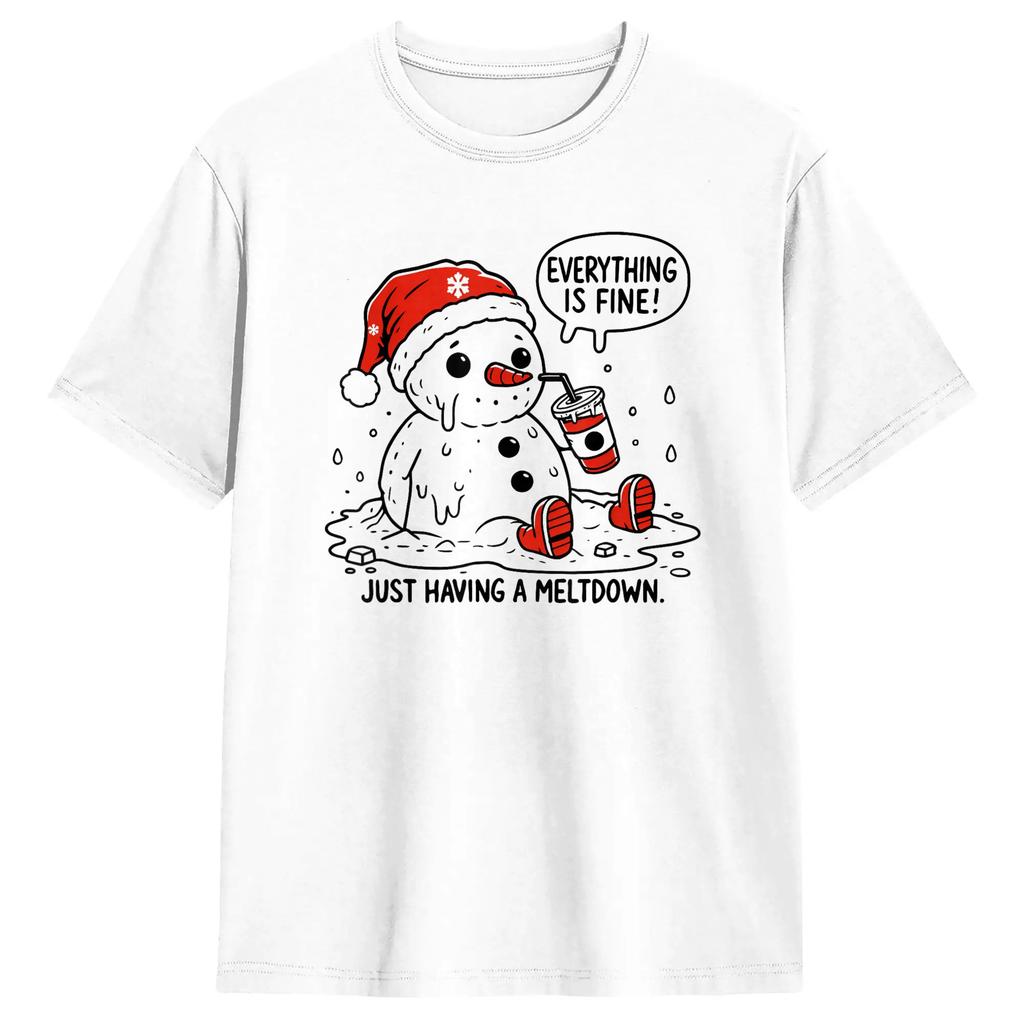 Im Fine Everything Is Fine Melting Snow Christmas In July T Shirt 100% Cotton Funny T-Shirt Round Neck Tees
