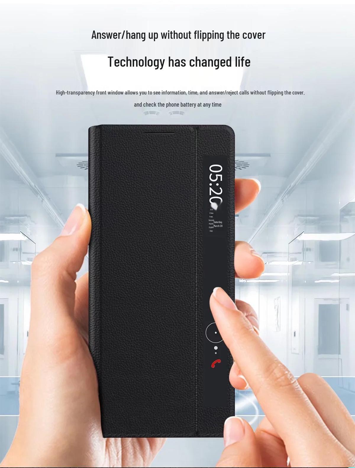 Honor Magic V2 Smart Leather Case: Official Anti-Fall Protective Stand with Smart Window. verde