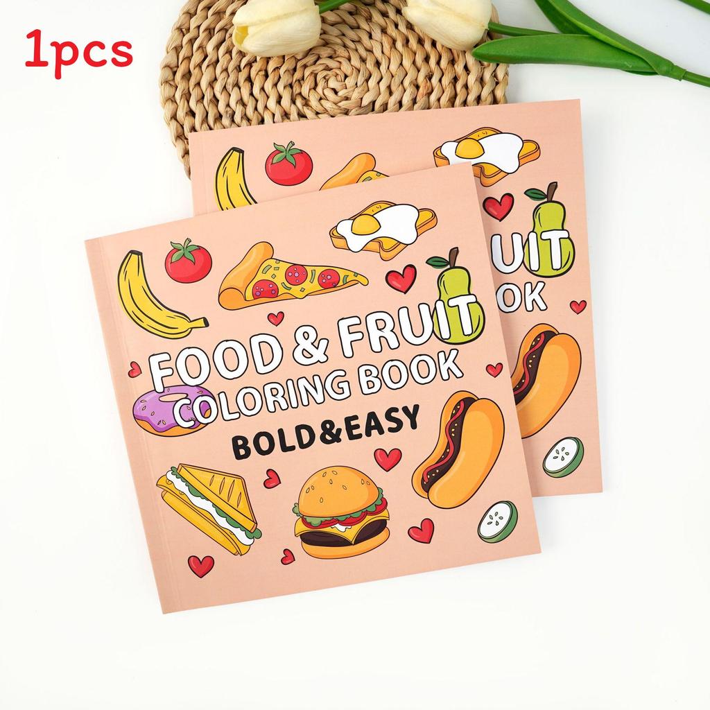 Food And Fruit Coloring Book For Kids With 40 Pages Cartoon Doodles For Children Ages 4 And Up