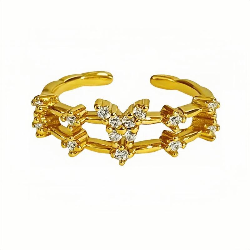 Retro Niche Design Simple Zircon Diamond Opening Ring Light Luxury Diamond Temperament High-End Ring