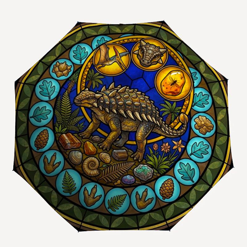 Prehistoric Glass pattern umbrella, portable and foldable design, 8 ribs, a casual accessory for Halloween, Christmas, and birthday gifts.