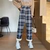 Women's High Waist Plaid Straight Pants Loose Fleece Lined Warm Casual Wide Leg Trousers For Winter Student Daily Commute Wear