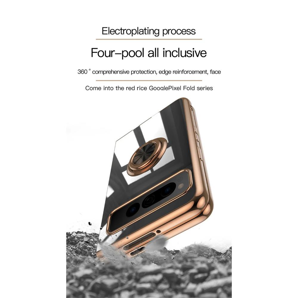 Shockproof Plating Ring Holder Phone Case for Google Pixel Fold Protective Stand Back Shell Luxury Full Protection Cover