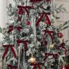 12pcs Red/Green Christmas Wreath Bows 5 Colors Xmas Velvet Bows Portable Christmas Tree Bows Pendant Home Decor 18x13x2.5cm