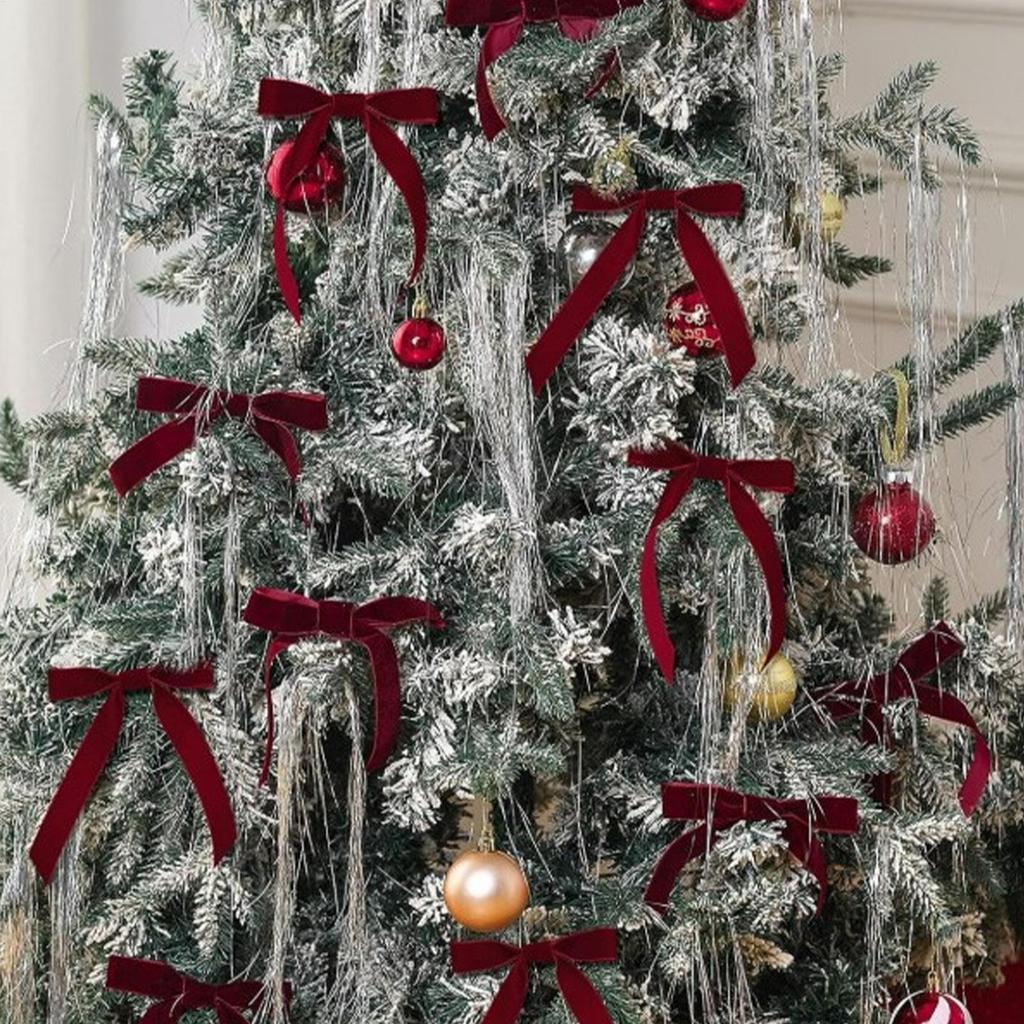 12pcs Red/Green Christmas Wreath Bows 5 Colors Xmas Velvet Bows Portable Christmas Tree Bows Pendant Home Decor 18x13x2.5cm