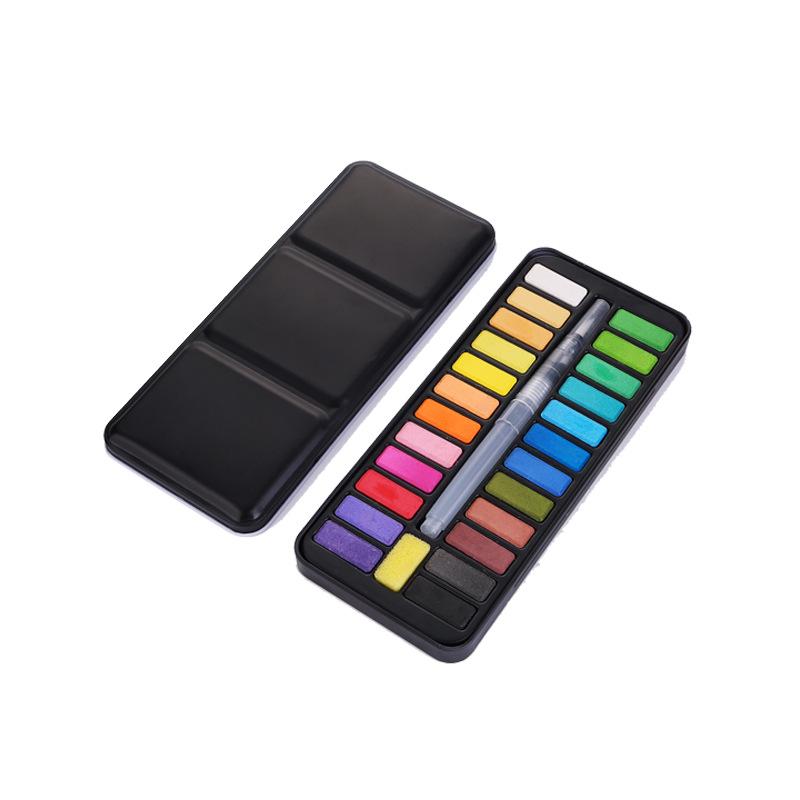 Boyixuan Eco-Friendly 24-Color Watercolor Paint Set In Portable Tin Box for Beginners