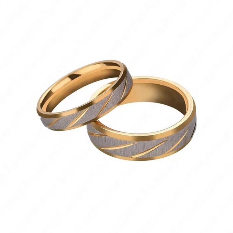 18K Gold Plating Titanium Steel Lovers Couple Rings Gold Wave Pattern Wedding Proposal Ring for Couples Engagement Jewelry