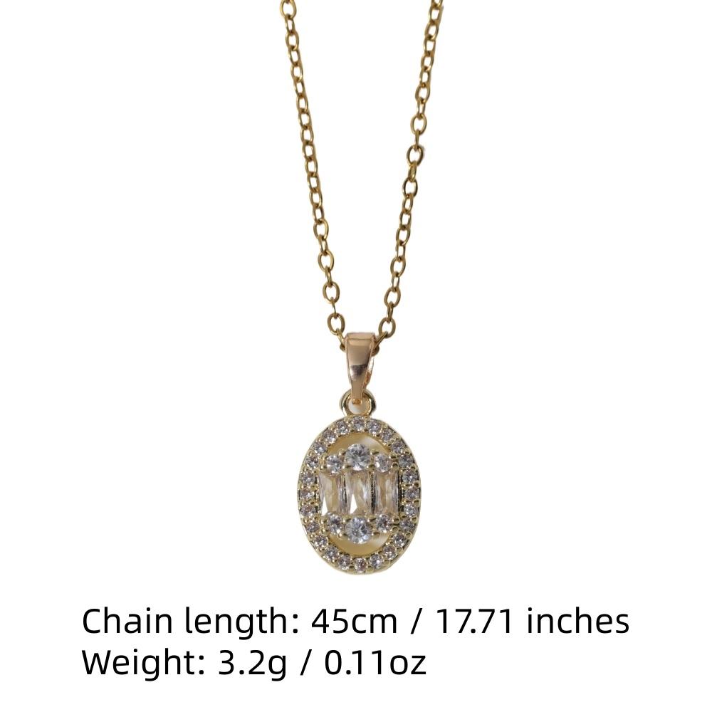 Elegant Oval Zirconia Drop Necklace, Golden Vintage Statement Jewelry