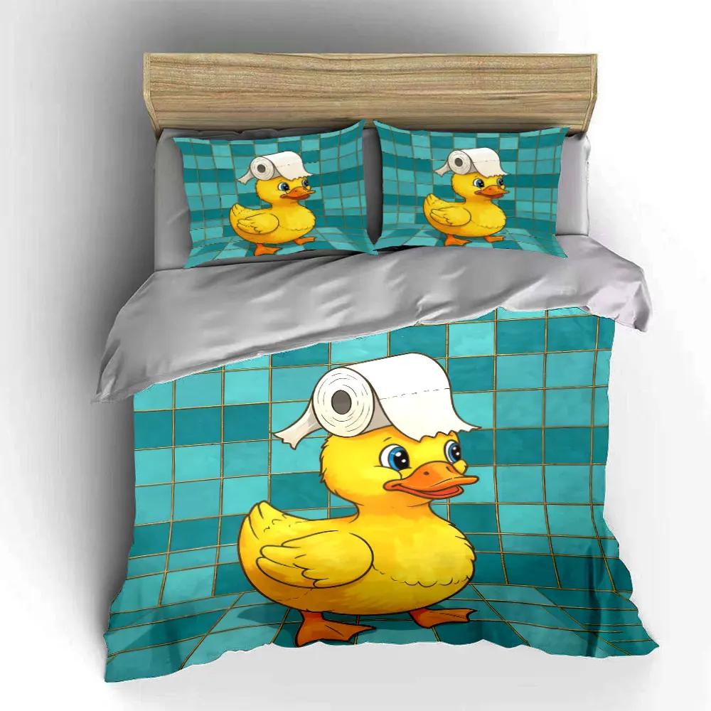 Eend Badkamer Decoratieset Zachte Comfortabele Dekbedovertrek Beddengoed Set Inbegrepen 1*Dekbedovertrek & 2*Kussenslopen cadeau