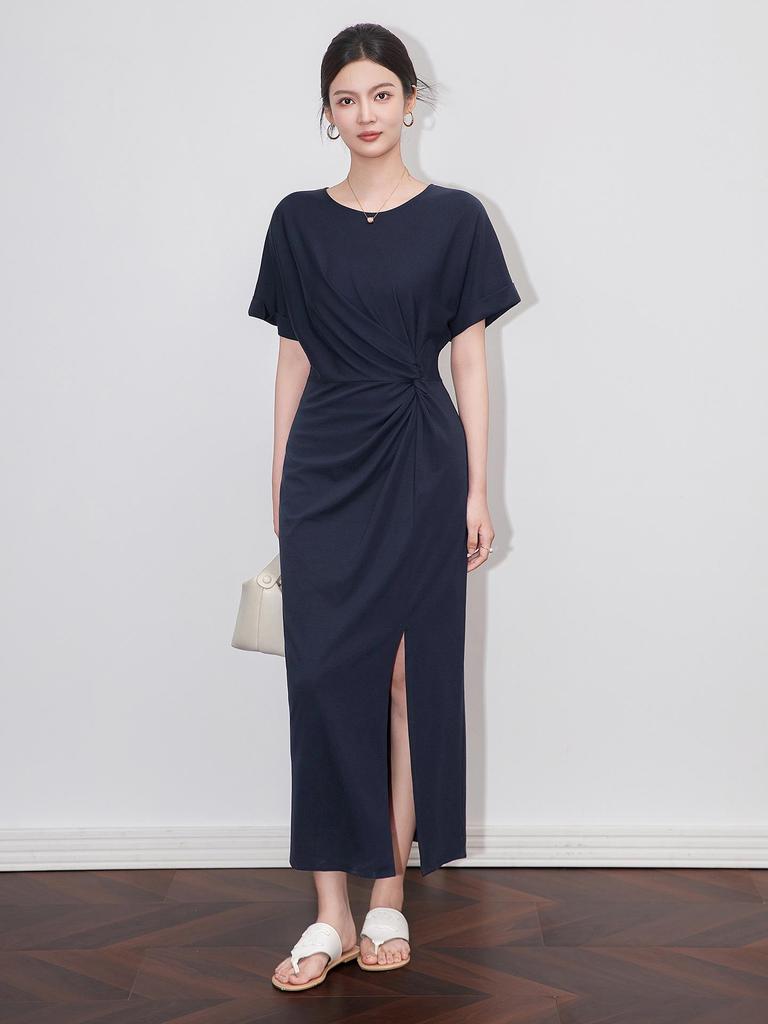 Aura Casual Round Neck Midi Dress – Women's Summer Style