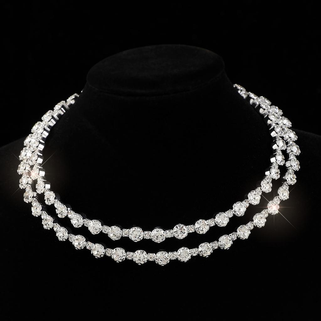 Set di Gioielli da Sposa con Strass, Collana Orecchini Bracciale Completo di Diamanti di Cristallo Set da Tre Pezzi Catena a Griffe Collare di Diamanti