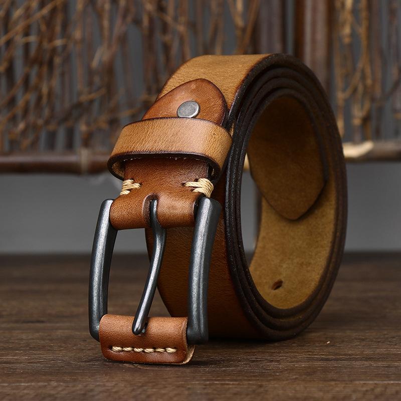 Leather Belt Men's Retro Distressed Leather Pin Buckle First Layer Cowhide Simple Casual Annual Classic Jeans Belt