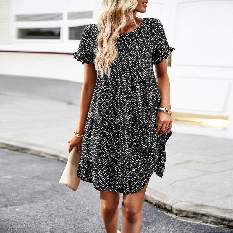 New Women's Casual Print Dress Spring and Summer Temperament Ranch Style Female Dress