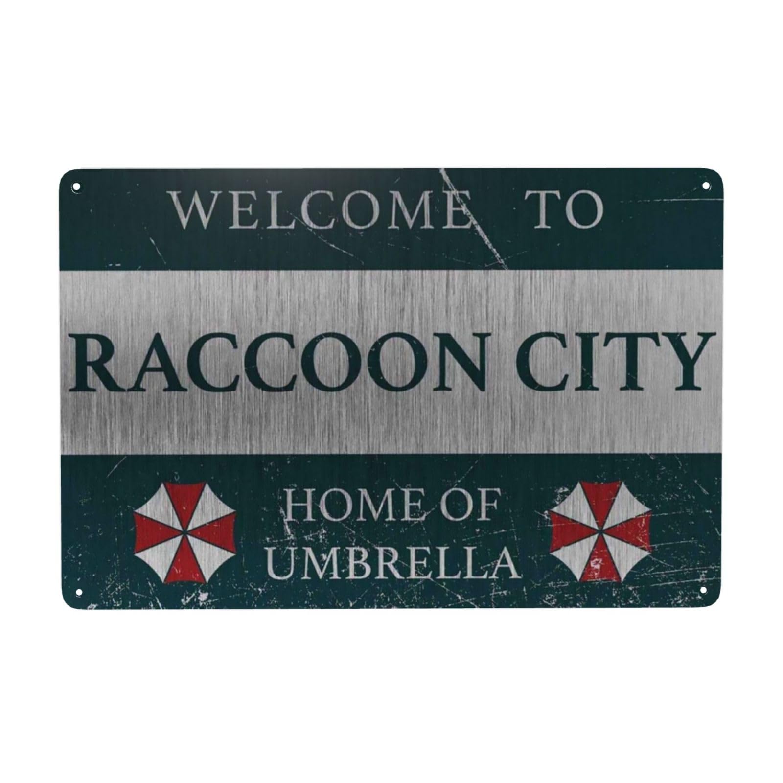 

HD Жестяная вывеска Винтажная Resident Evil Город Раккун Декор стены Ретро Логотип Umbrella Corporation Металлическая жестяная вывеска для фаната хоррор-игр H 20x30cm（7.8x11.8inch）