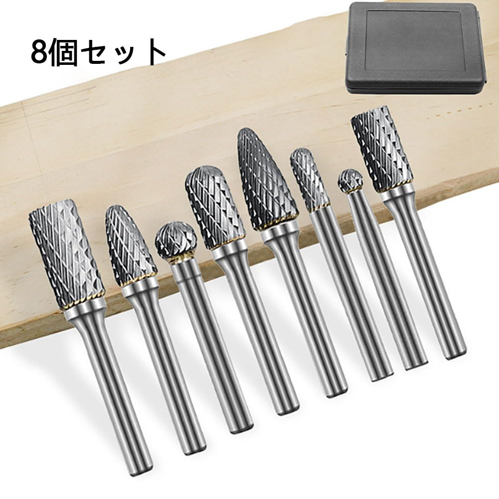 Set of 8 Tungsten Steel Carbide Bits for Rotary and Cutter for and Includes a Storage Metalworking, Burrs, Drills, Double-Cut Woodworking, Drilling,