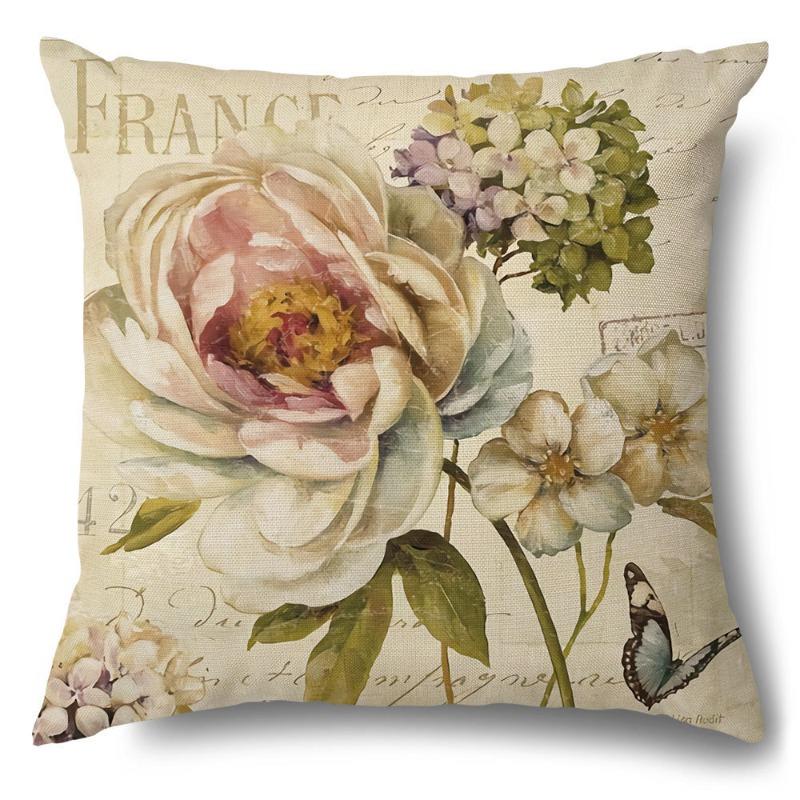 1pcs Retro Printed Anti Linen Pillowcases Office Living Room Floral Cushion Cover Bedroom Bay Window Decorative Pillowcase Easy To Wash Pillowslip