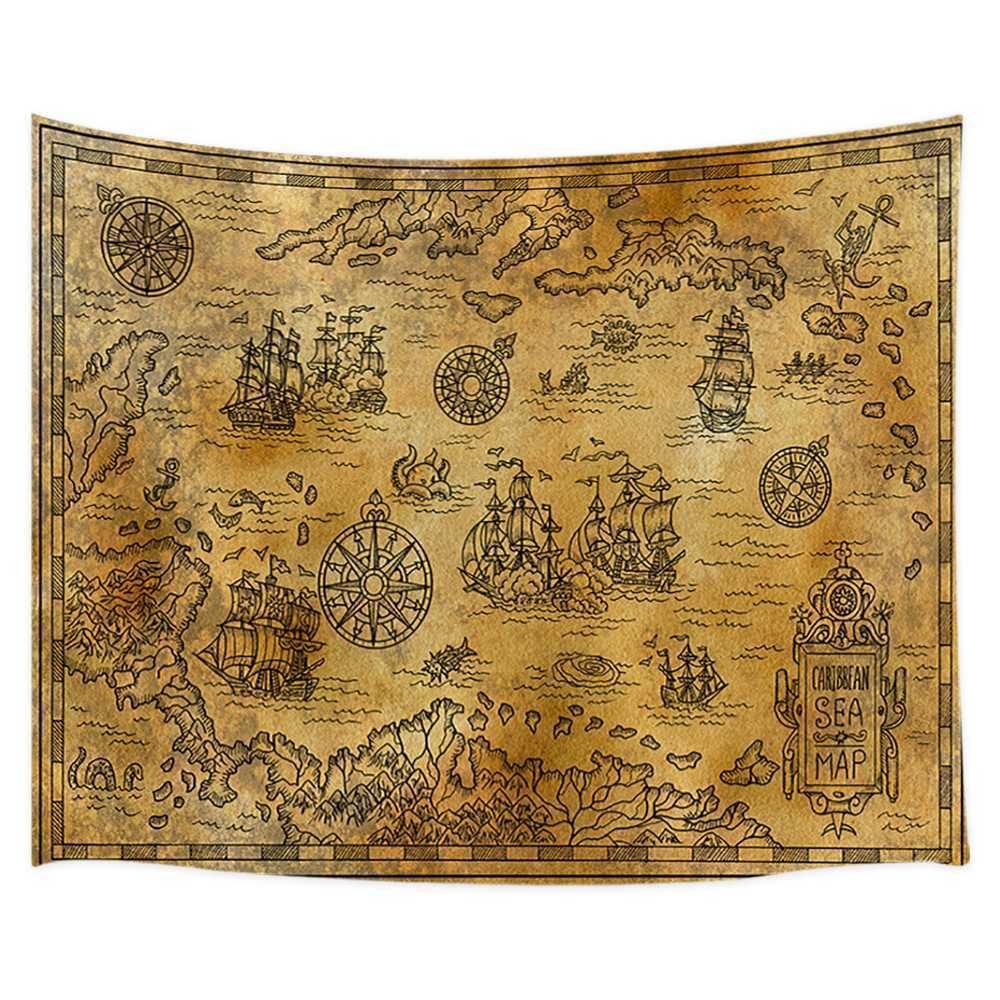 Medieval pirate tapestry treasure map 75x100