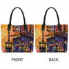  Fashion Watercolor City Print Tote Bag Casual Large Capacity Daily Carry Handbag