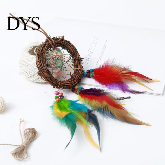 Hanging Dream Catcher with Lanyard Indian Style Decorative Wood Bead Feather Garden Decoration Home Decor Pendant