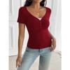 Spring and Summer Women's T-shirt Y2K Wind Sweet and Spicy Solid Colour Slim Lace Splicing V-neck Short-sleeved Tops