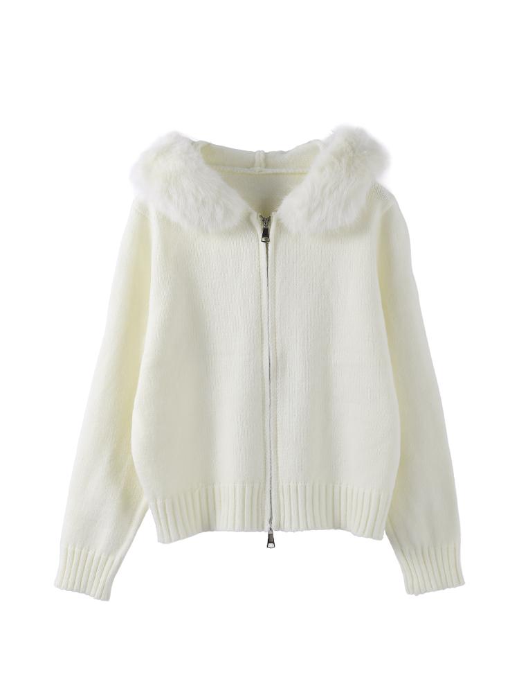 Cardigan da donna con cappuccio e zip color kaki, maglione, cappello in pelliccia, cardigan bianco lavorato a maglia, cappello peloso, giacca lavorata a maglia, maglione caldo nero da donna con fodera, autunno inverno