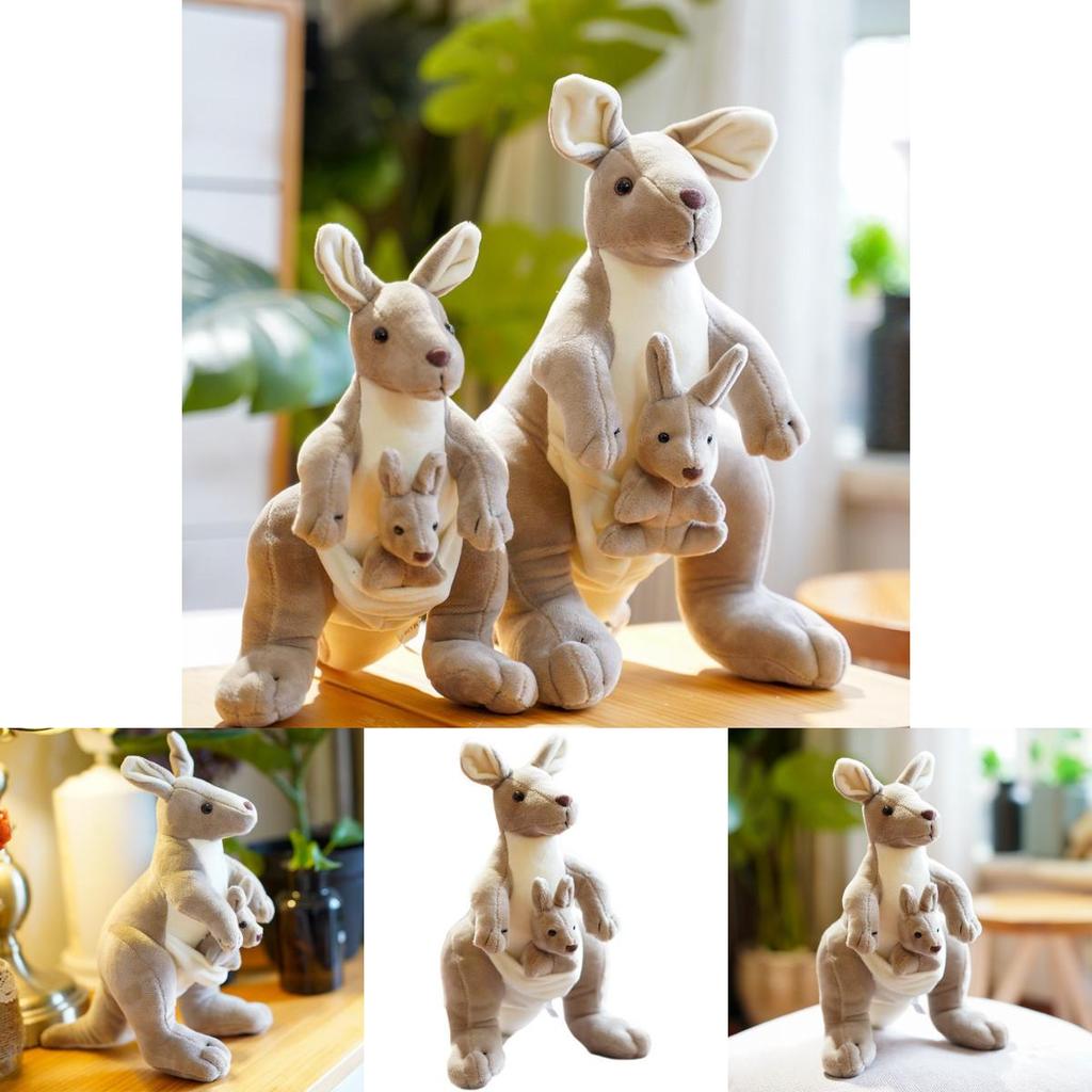 Peluche Canguro Mamma e Bambino Beige Simulato Giocattolo per Bambini Regalo e Confort