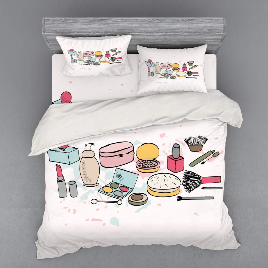 Makeup Duvet Cover Set for Women Queen Size Lightweight Down Quilt Covers Bedroom Decor 2 Pillowcases 1 Duvet Cover No Comforter