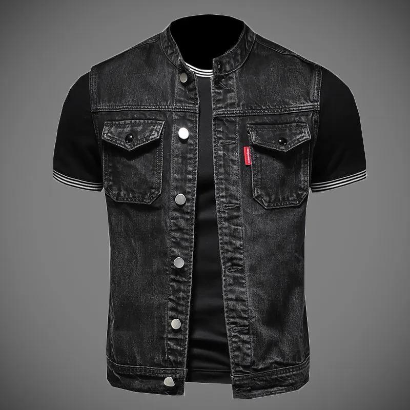Herren Frühling und Herbst Motorrad Retro Weste Motorrad Fahren Denim Jacke
