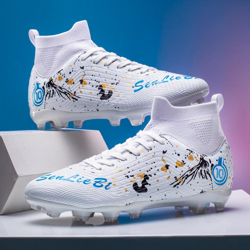 New high-top football shoes with long broken nails Amazon men's and women's football shoes grass student training shoes