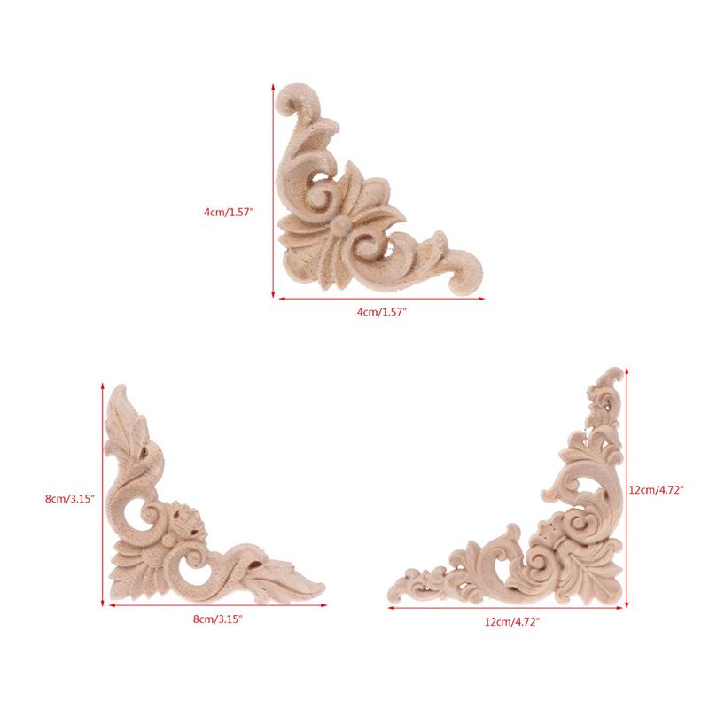 4CM/8CM/12CM Cupboard Cabinet Decal 4Pcs Wood Carved Decal For Book Shelf Cabinet Decor Unpainted Decal For Furniture