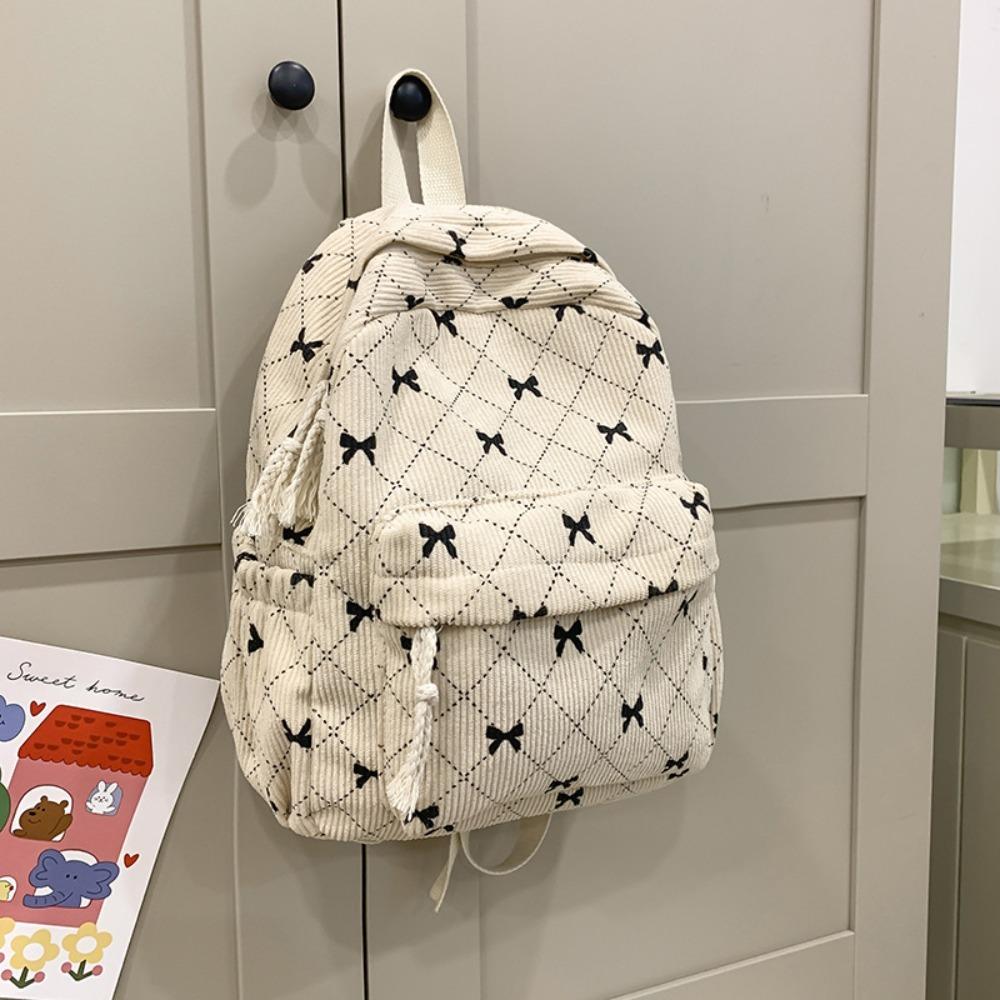 Fashion Bowknot Printed Women's Backpack Corduroy Large Capacity Students Backpack Travel Rucksack Women