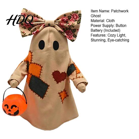Soft Illuminated Ghost Statue Lighted Vintage Patchwork Ghost Halloween Light Up Quilted