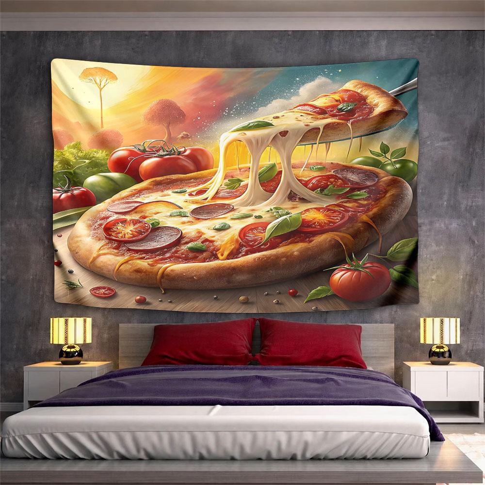 "Cheesy Pizza with Fresh Tomatoes" Pattern Wall Hanging Tapestry Decorative Tapestry Home Decor for Bedroom and Living Room
