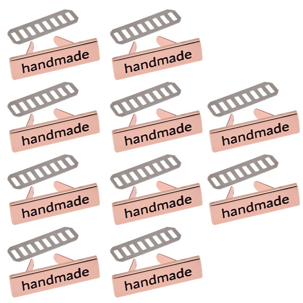 10pcs Metal Handmade Labels Tags for Clothes Jeans Shoes Bags Garment Rectangle Hand Made Printed Label DIY Sewing Craft