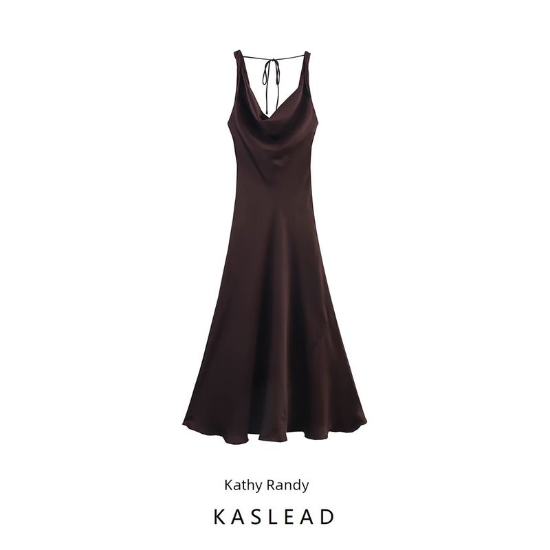 Kaslead New Arrival Women's Clothing Fashion Style Fashion Silm Silk Satin Texture Length Dress 2590987