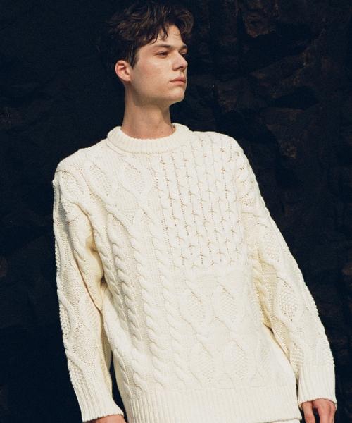 Philovisnop Cable Wool Semi-Over Knit _ Ivory Ivory/M