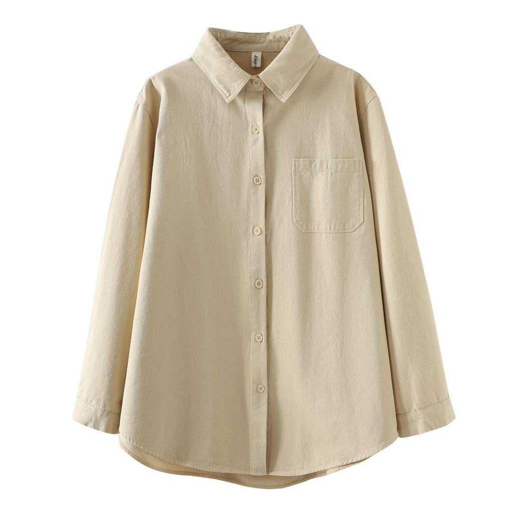 Women's Artistic Brushed Cotton Long-Sleeve Shirt, Autumn 2025 New Arrival, Loose Casual Mid-Length Top