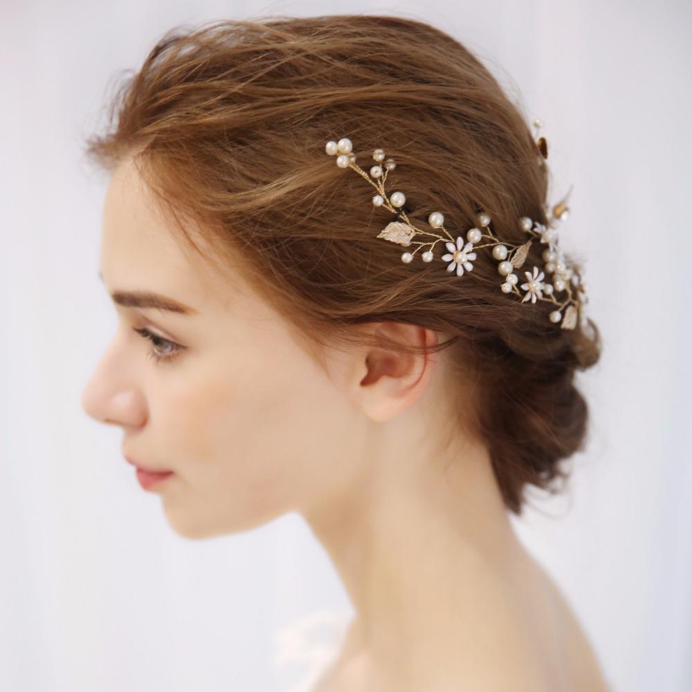 Perle Strass Blume Braut Stirnband Hochzeit Haarschmuck Goldblatt mit Strass Blume Haarbänder Hochzeit Haarschmuck