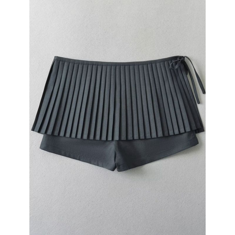 Za2024 Summer New Product Women's Clothes High Waist Figure Flattering Culotte A- Line Skirt Double-Layer Pleated Bows Pleated Skirt