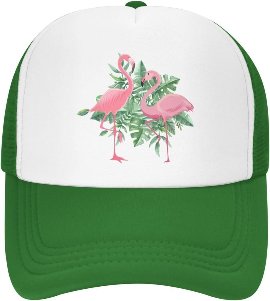 Flamingo Tropical Leaves Print Trucker Hat Adjustable Mesh Baseball Cap for Unisex Casual