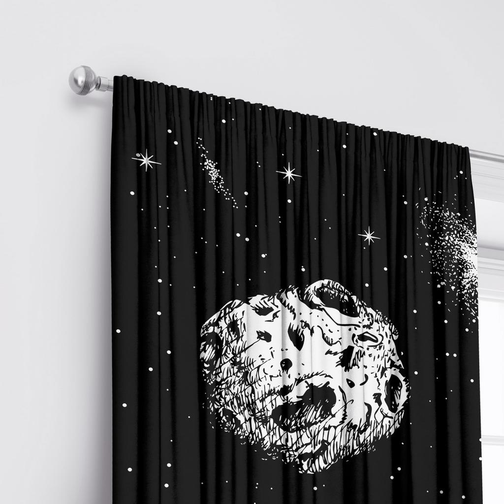 2pc Cosmic black and white planet star pattern curtains   polyester fabric machine washable   suitable for bedroom and living room