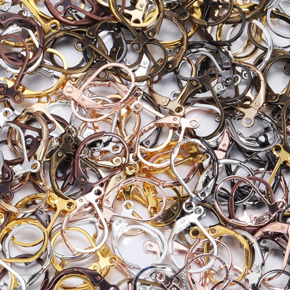 50pcs/lot Hypoallergenic French Earring Hooks Gold Color D-Shape Earring Clasps Wire For DIY Earrings Jewelry Making Accessories