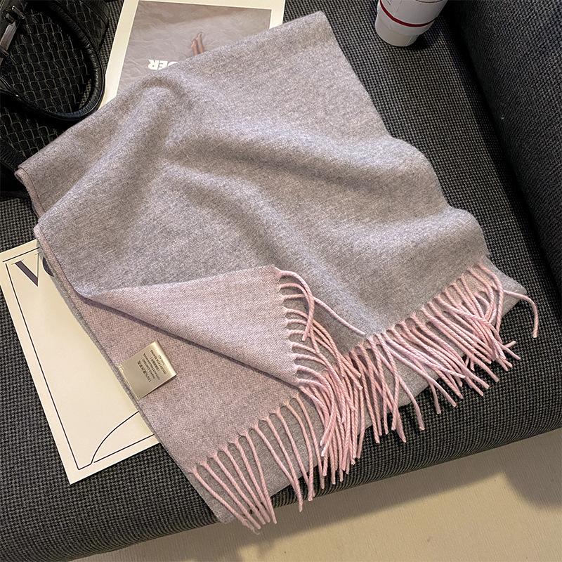 Autumn and Winter All match Pure Wool Scarf Women's New Comfortable Australian Wool Two Color Scarf Warm Thickened Korean Style Shawl